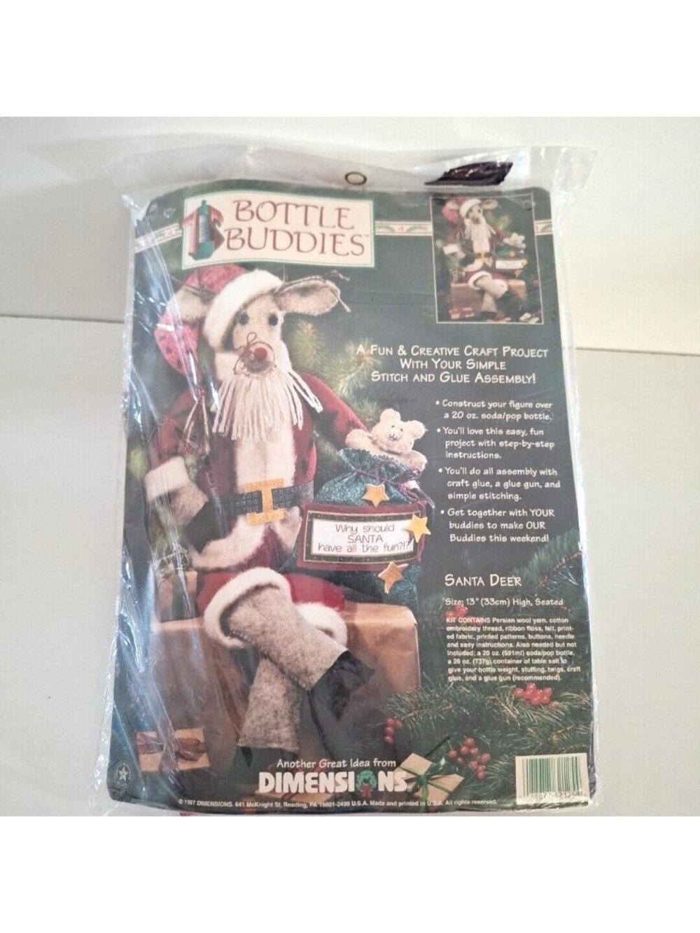 Bottle Buddies Santa Deer Dimenstions Craft Kit 13" 1997 #62125 - Picture 7 of 7